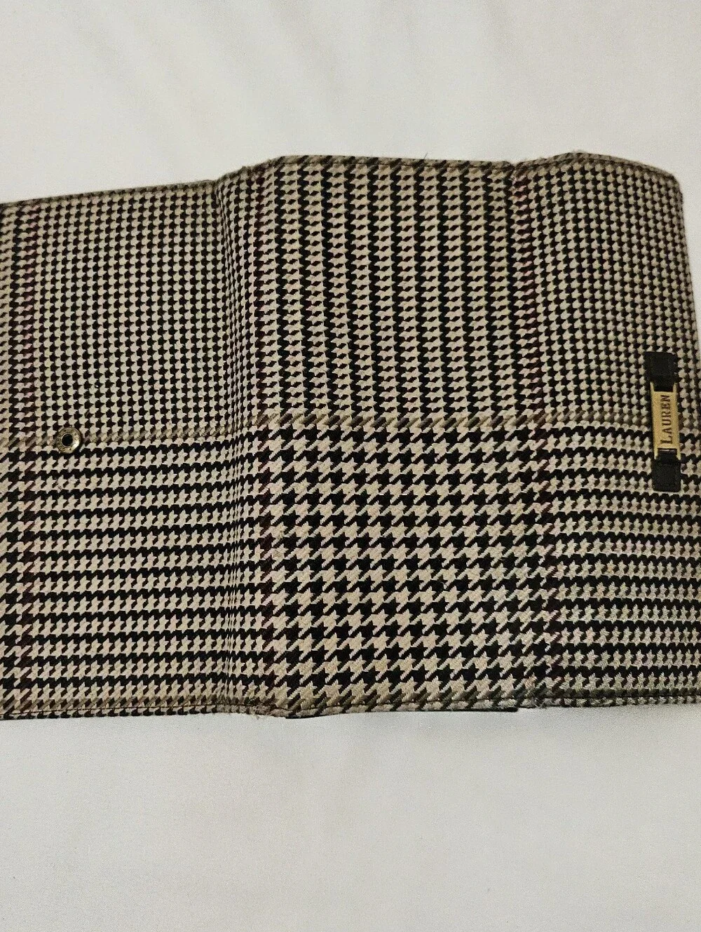 Lauren Ralph Lauren Women’s Brown Houndstooth Snap Flap Wallet Zip Pocket ID